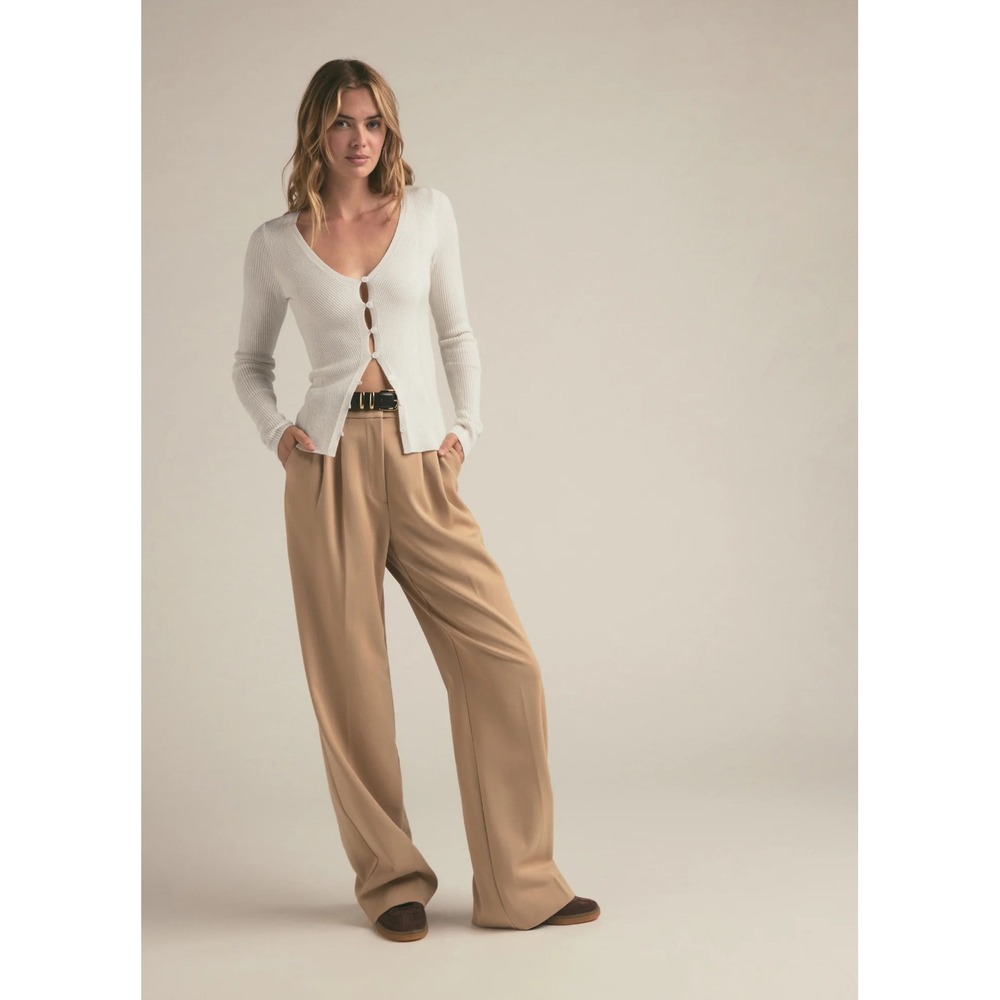 Favorite Daughter The Favorite Pant Wide Leg Pleated Trousers Beige 6 Old Money